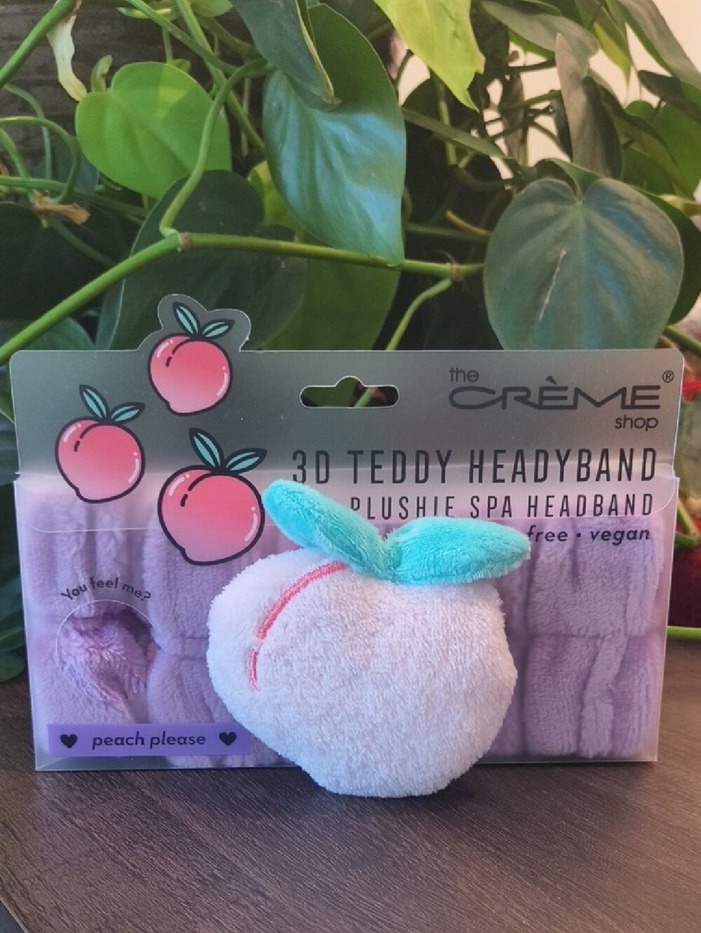 The Crème Shop 3D Teddy Peach Plushie Spa Headband - Pink & Teal NWT